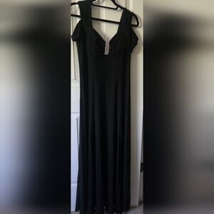 Classic Black Off Shoulder Long Dress With Diamond Like Accent